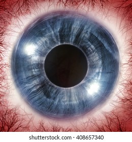 Red bloodshot eyeball for allergy imagery, 3D Illustration
