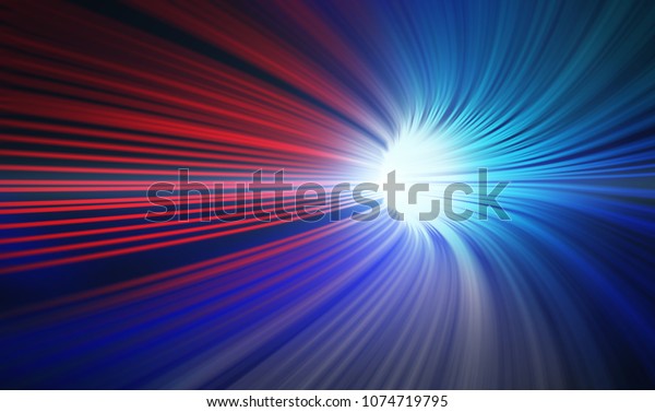 テクノロジーの背景にハイウェイトンネルでの赤と青の抽象的なスピードモーション 光に向かって速く動く3dイラスト のイラスト素材