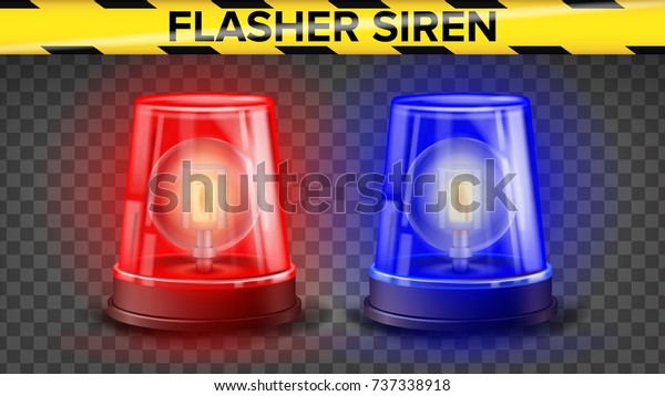 Red And Blue Flasher Siren.
Realistic Object. Light Effect. Rotation Beacon. Police Cars
Ambulance. Emergency Flashing Siren. Isolated On Transparent
Background
