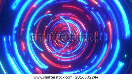 Red and blue light emitting ring Cool cyber space 3d render loop