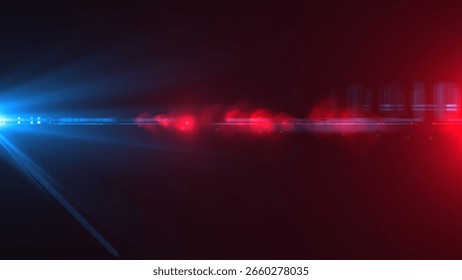 Red and blue light rays background