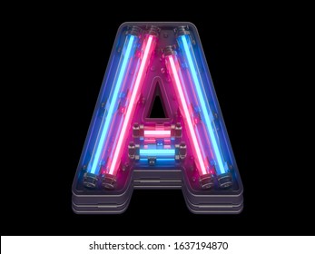 Red And Blue Neon Light Font. 3d Rendering