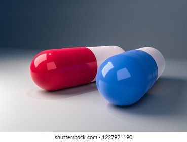 Red And Blue Pill, Capsules,  3d Rendering