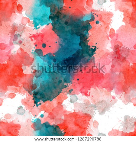 Red and blue seamless pattern watercolor blots for background