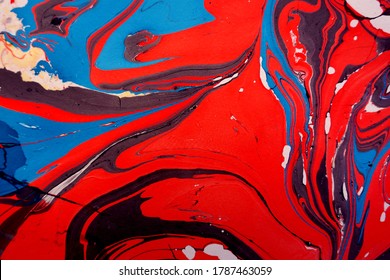 Red, Blue, White And Black Ink Marble Art