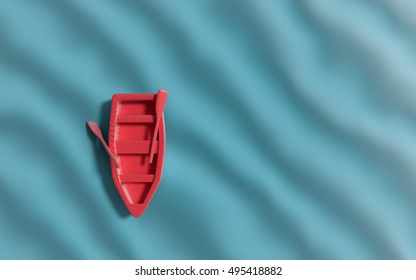 Red boat float still on water 3d rendering