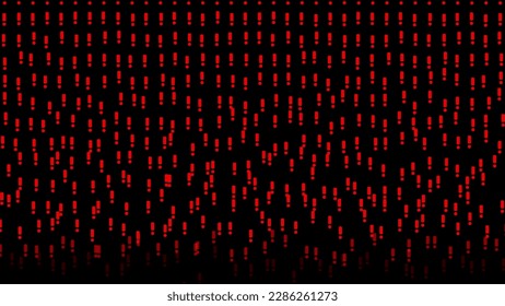 Red Bouncing exclamation points on black bg. Abstract festive background for advertising, congratulations, text. Colorful creative flat dynamic shapes animation. Business bg. 3D render.