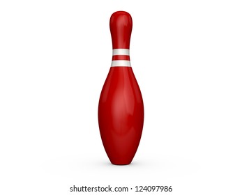 Red Bowling Pin With White Stripes, Isolated On White Background.