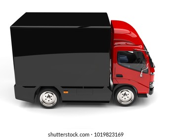 Red Box Truck With Black Trailer - Top Down Side View - 3D Illustration