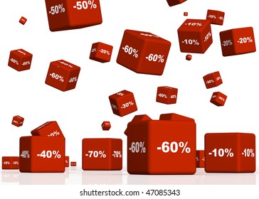 Red boxes with the goods at a discount