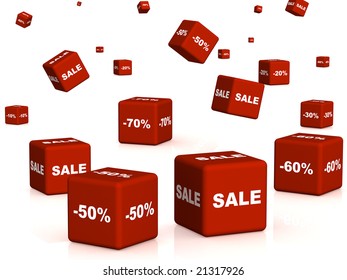 Red boxes with the goods at a discount. Objects over white