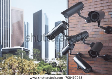 Similar – Image, Stock Photo Surveillance camera on a house wall or a gerber hall