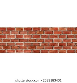 Red brick wall seamless border. Watercolor painted illustration. Brick wall surface fence outside landscape surface border. Bricky wall element isolated on white background