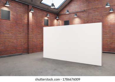 Red Brick Warehouse Interior With Blank Poster. Design And Style Concept. Mock Up, 3D Rendering