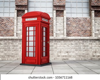 Red British Phone Booth In The Street. 3D Illustration.