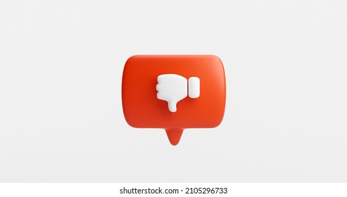 Red bubble dislike button or icon thumbs down or unlike sign feedback concept on white background 3D rendering
