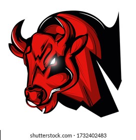 Red Bull, Bison. Angry Bull With A Nose Ring And A Glowing Eye. Logo. Red And Black. Menacing Look. Hatred.
Strength And Activity. 