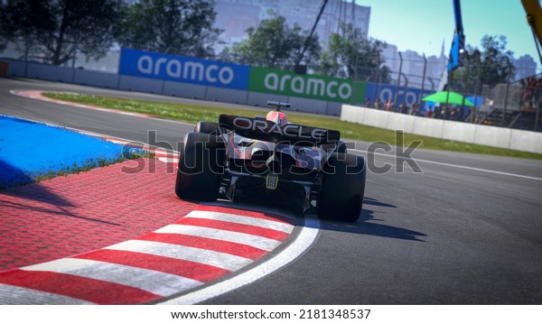 Red Bull F1 car back view 3D illustration, 22\
jul, 2022, Sao Paulo,\
Brazil.