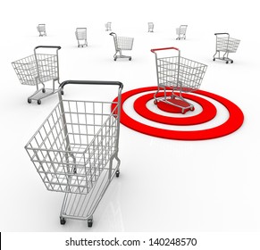 A Red Bullseye Targets One Unique Customer Out Of Several Consumers So A Company Or Business Can Identify What The Shopper's Needs And Interests Are So They May Sell To That Person