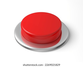 Red button isolated on white background. 3d illustration.