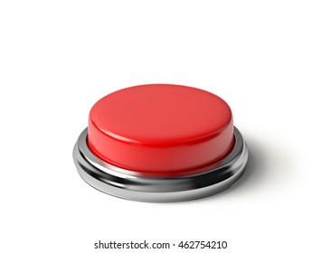 Red button isolated on white. 3D rendering with clipping path