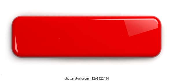 Red Button. Rectangular Shiny Plate Isolated On White. Clipping Path Included. 3D Illustration.