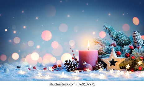 Red Candle With Christmas Decoration - 
- contains 3d illustrations - Powered by Shutterstock