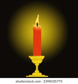 A red candle was lit on a yellow candlestick. - Powered by Shutterstock