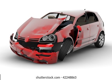 A Red Car Accident Isolated On White Background