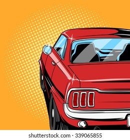 Red Car Comic Book Retro Pop Art Style Raster Illustration