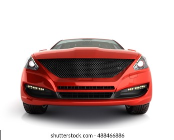 Red Car Front View 3d Render On White