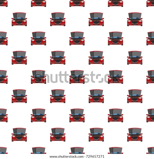 Red car with an open hood pattern seamless\
repeat in cartoon style \
illustration