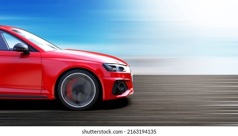 Red Car Runs Fast On The Road