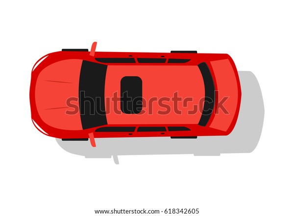 Red car\
from top view illustration. Flat design\
auto