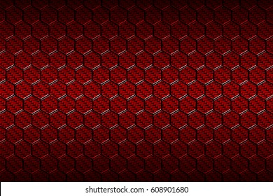 Red Carbon Fiber Hexagon Pattern. Background And Texture. 3d Illustration.