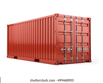 Red Cargo Freight Shipping Container Against A White Background. 3d Render