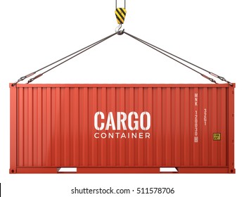 Red Cargo Freight Shipping Container Isolated On White Background - 3d Render