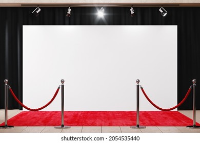 Red carpet backdrop mockup. 3D rendering