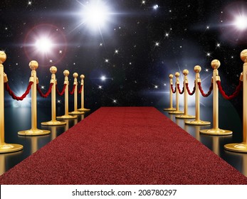 Red carpet night illuminated with flashes