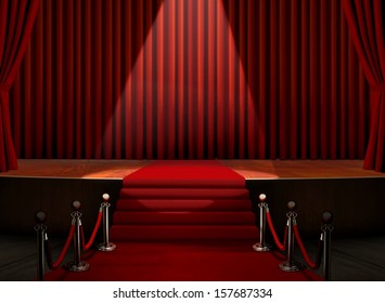 Red Carpet On Stage With Spotlight