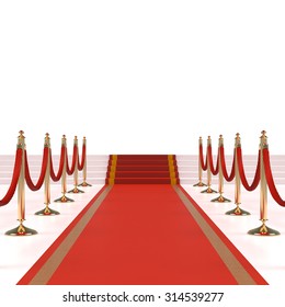 Red Carpet With Red Ropes On Golden Stanchions. Exclusive Event, Movie Premiere, Gala, Ceremony, Awards Concept. Blank Template Illustration With Space For An Object, Person, Logo, Text.