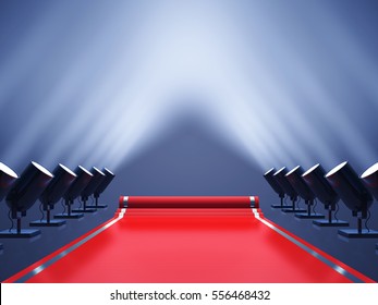 Red Carpet With Spotlights , Award Ceremony , VIP Event , 3d Illustration