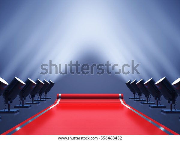 Red carpet with spotlights , Award ceremony\
, VIP event , 3d\
illustration