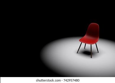 Red Chair In A Bright Spotlight. Business Leadership. Recruitment Concept. 3D Rendering