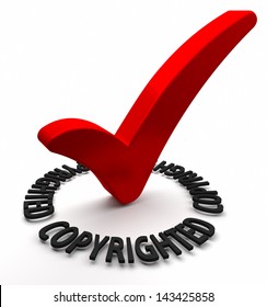 Red check mark with 3D text.