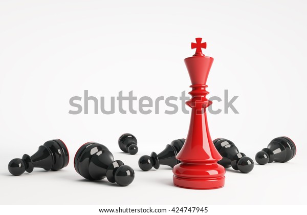 赤いチェスの王が勝つと黒いポーンが勝つ リーダーシップのビジネスコンセプト チェスのゲームオーバー 3dレンダリング のイラスト素材