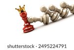 A red chess pawn with a crown on a white background. The effect of stopping the fall. 3d rendering. Illustration.