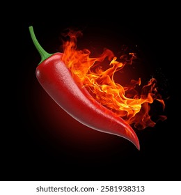 red chilli pepper on fire 3d illustration