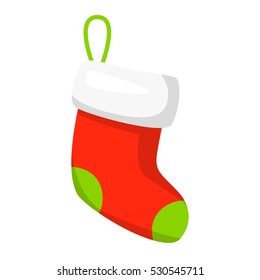 Red Christmas Stocking Isolated On White. Cartoon Style. Cute Funny Christmas Icon. Rasterized Copy