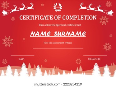 Red Christmas Theme Course Completion Certificate - Powered by Shutterstock